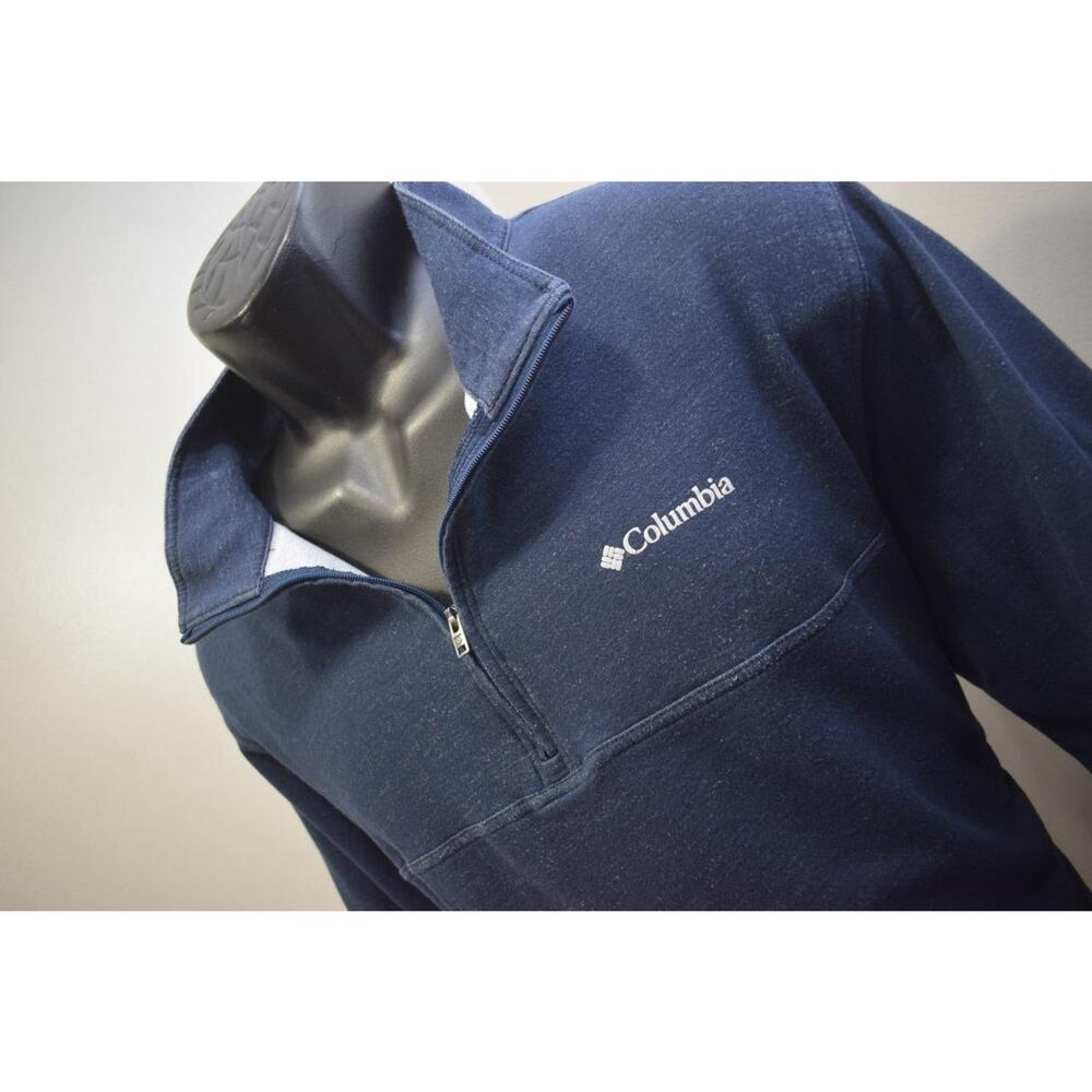 Columbia Zip Neck Sweater Omni-Wick Long‎ Sleeve Blue Cotton Blend Mens Size XL